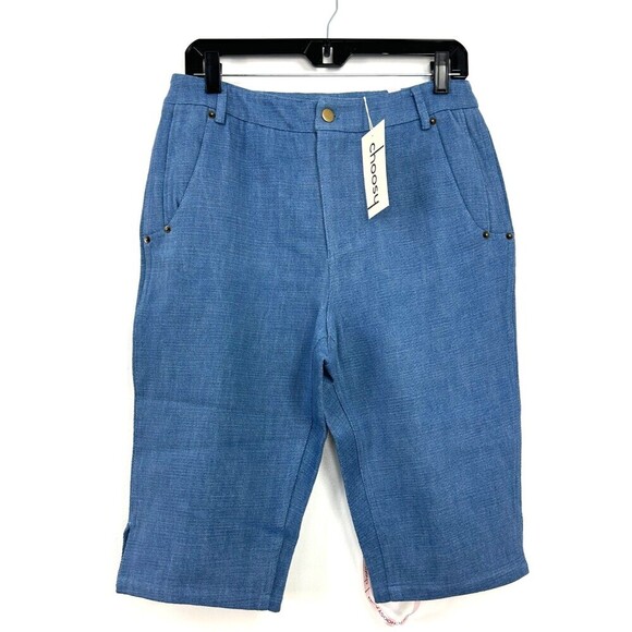 Choosy Women Sz 4 Light Wash Capri Long Shorts Cotton Comfort Pockets Stretch H4 - Picture 1 of 9